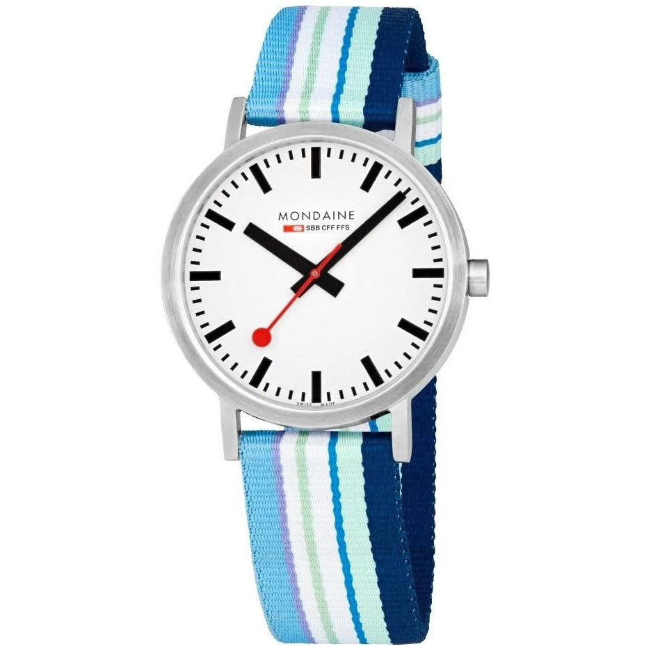 Mondaine Classic 40mm Blue Purple Stripe