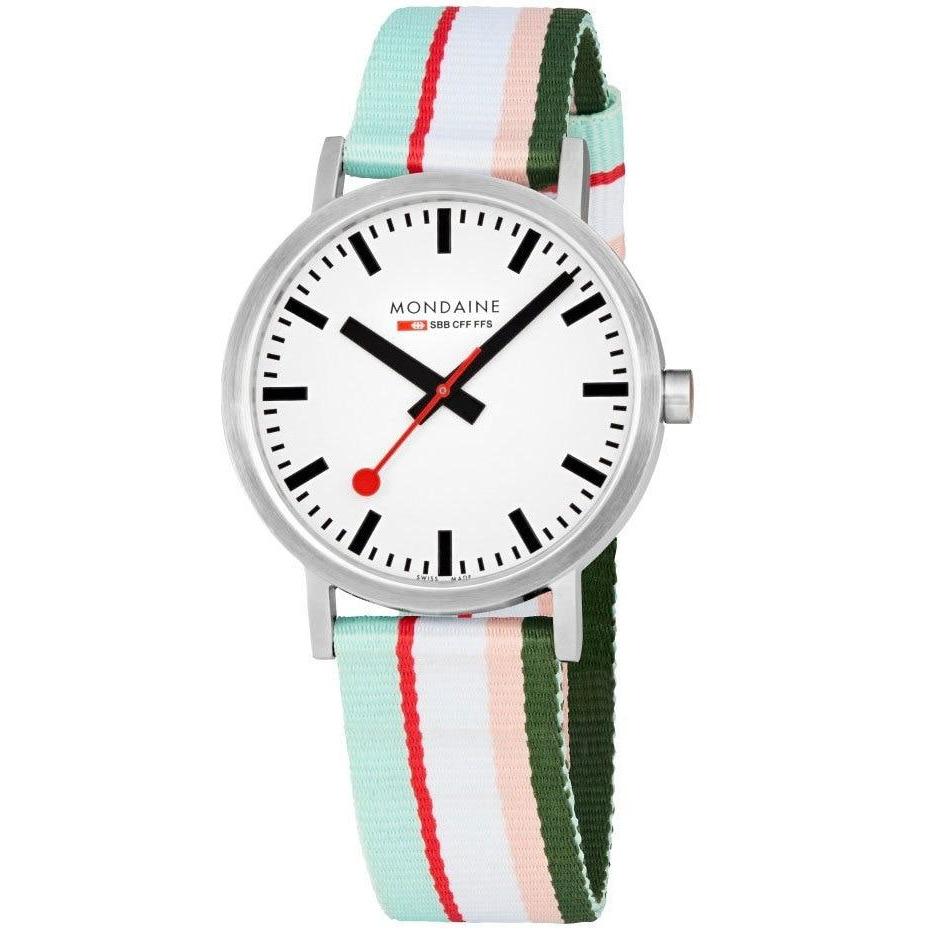 Mondaine Classic 40mm Pink Green Stripe