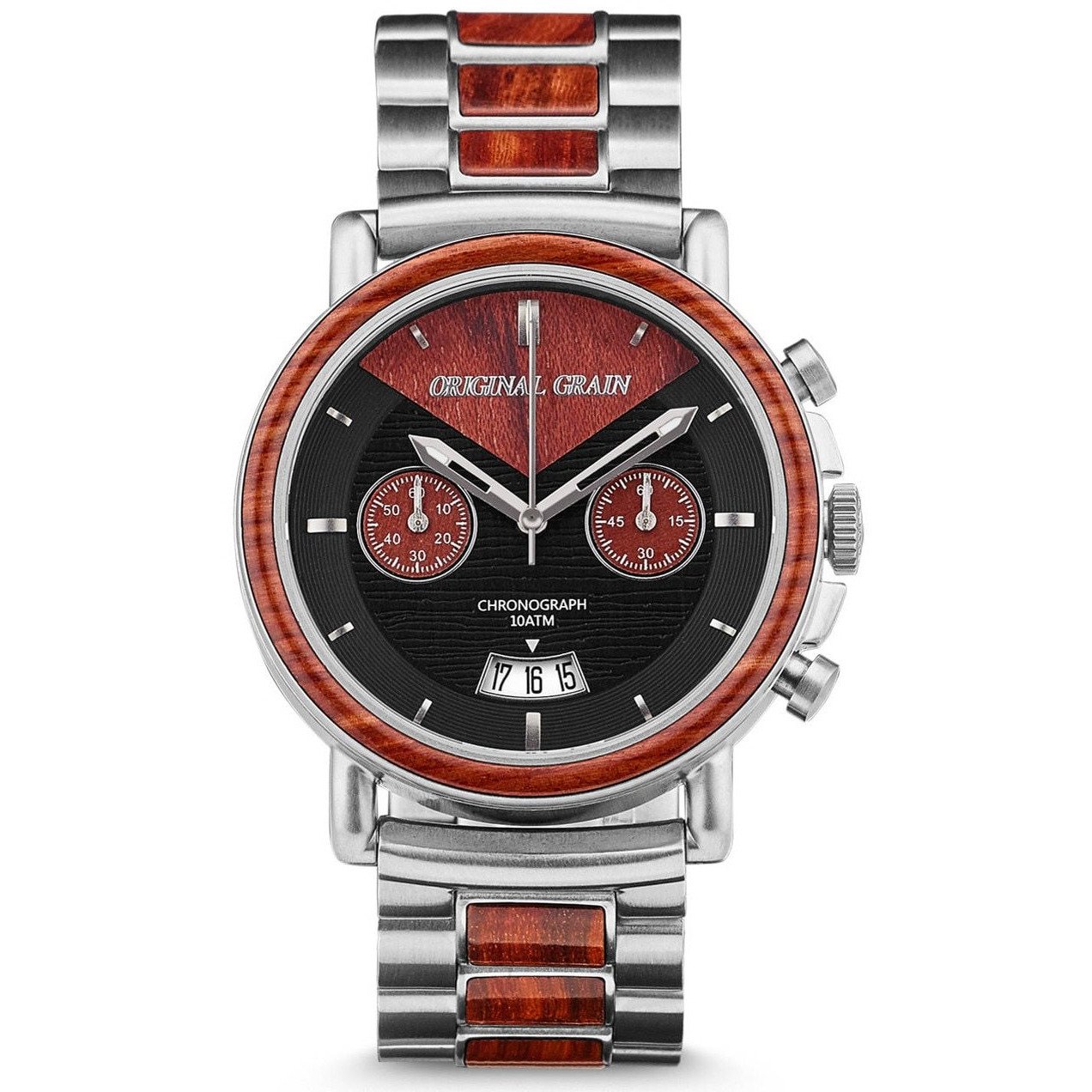 Original Grain Rosewood Chrono 44mm Red Silver Black