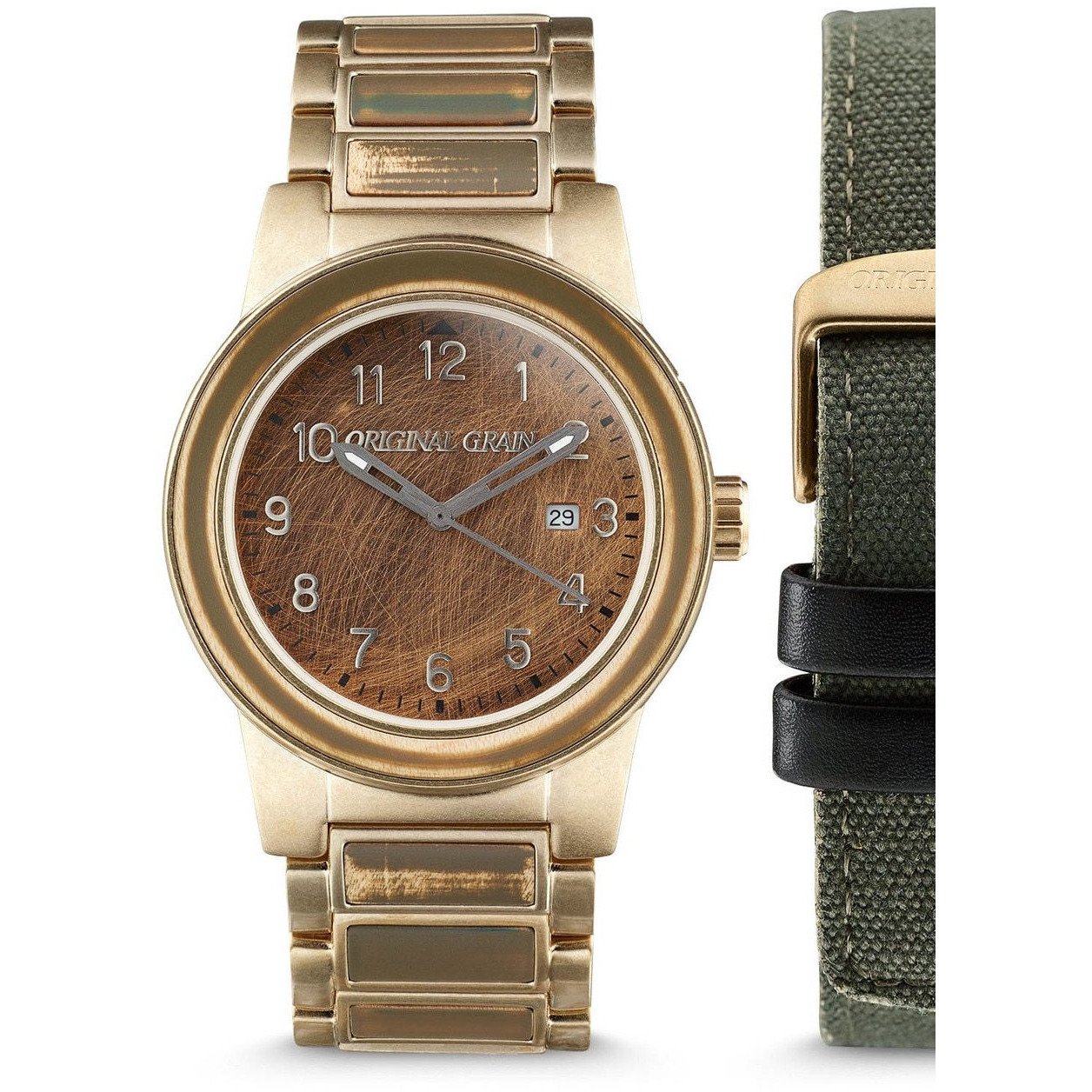 Original Grain Military Brigade 42mm Gold Brown