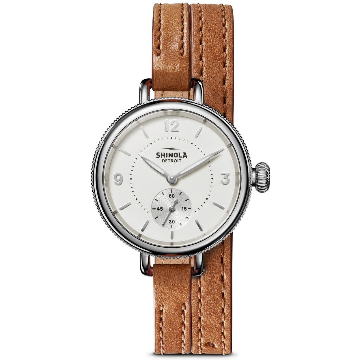 Shinola 34mm Birdy Double Wrap White Brown