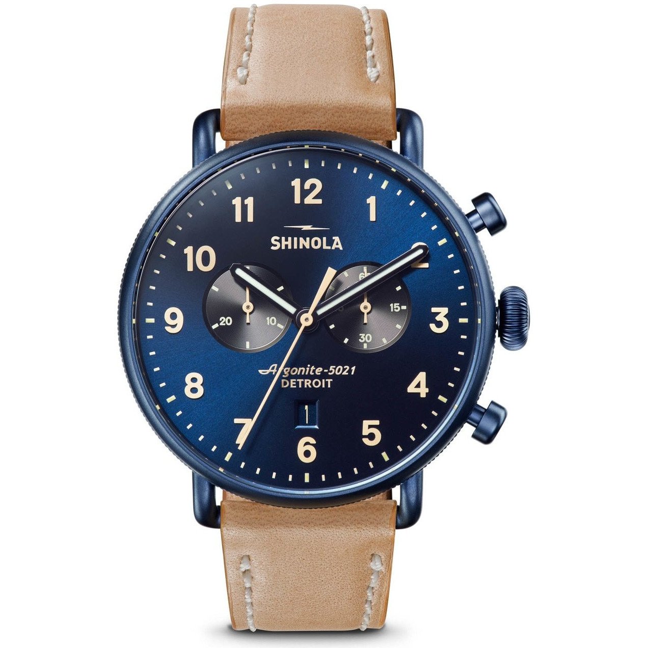 Shinola Canfield 43mm Chronograph Blue Tan