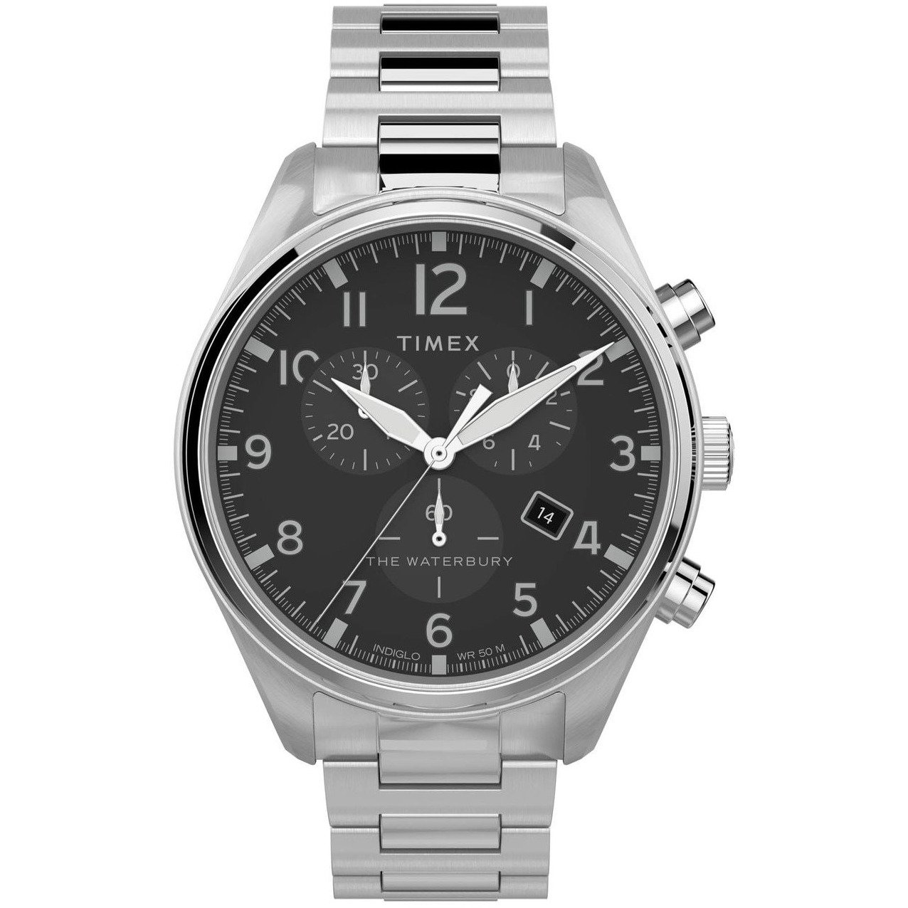 Timex Waterbury Traditional Chronograph 42mm Black Silver SS