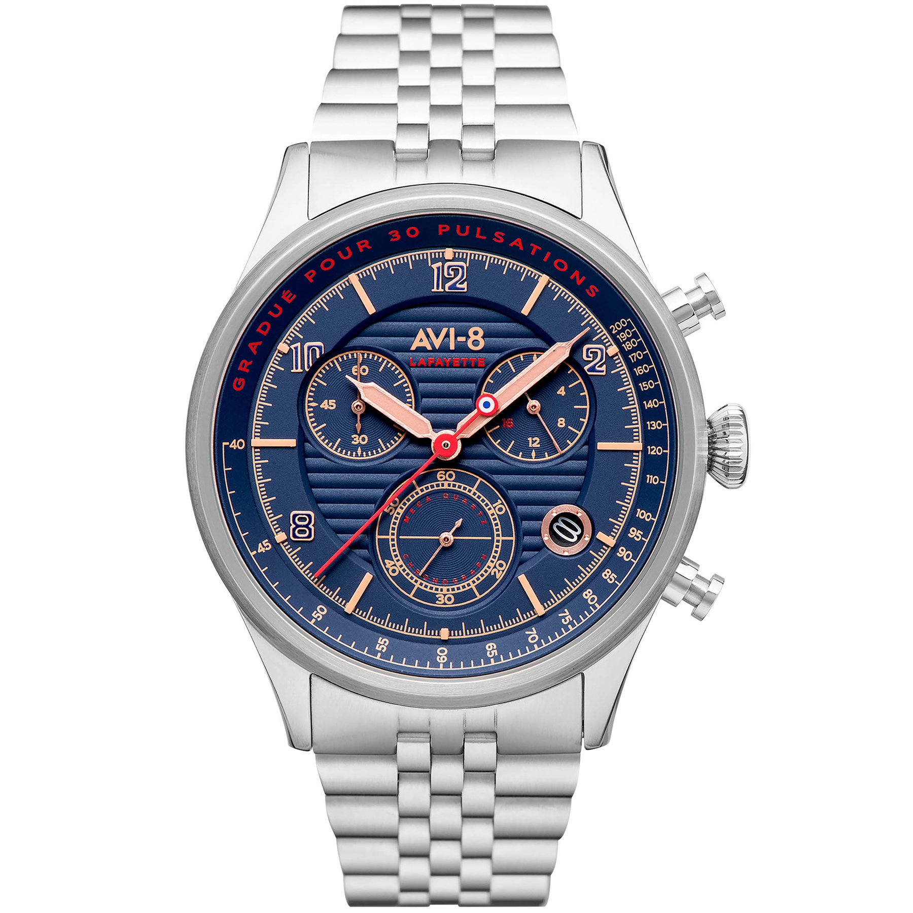 AVI-8 Flyboy Lafayette Chronograph Silver Blue SS