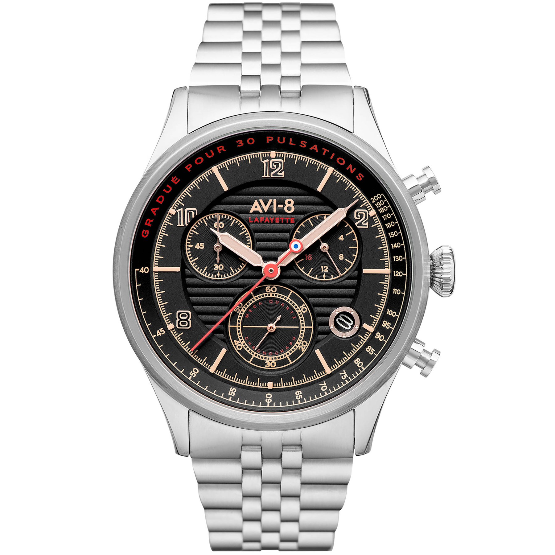 AVI-8 Flyboy Lafayette Chronograph Silver Black SS