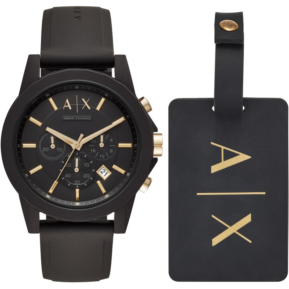 MENS ARMANI EXCHANGE LUGGAGE TAG GIFT SET CHRONOGRAPH WATCH AX71