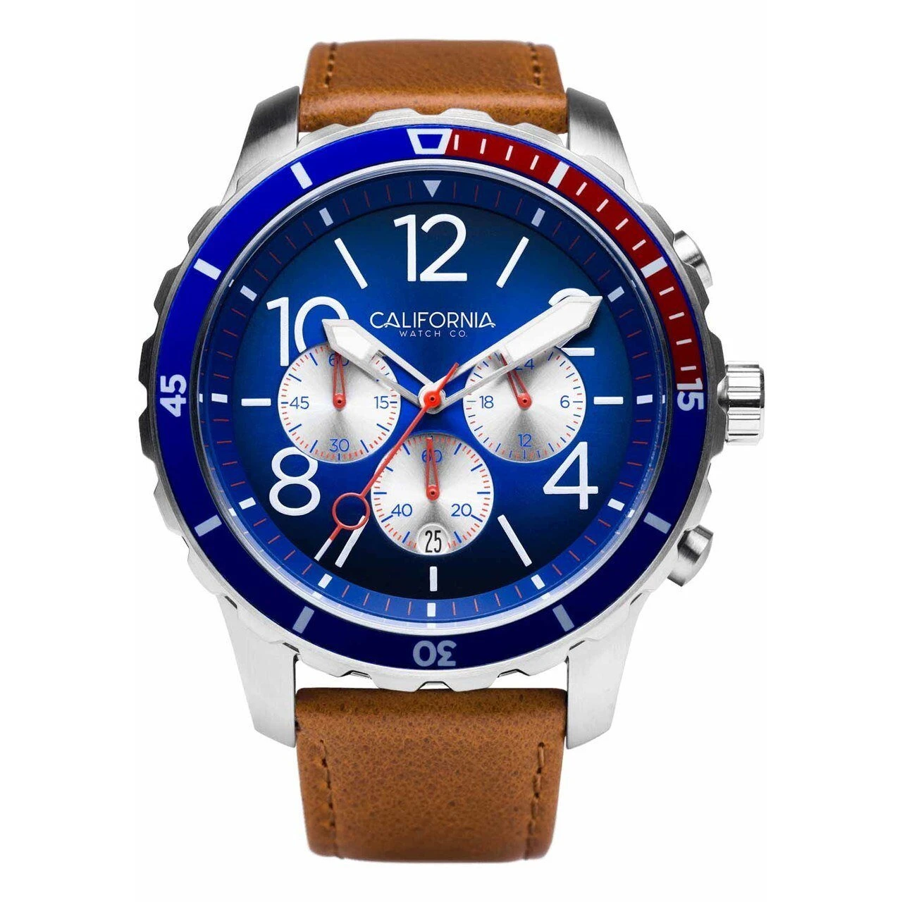 California Watch Co. Mavericks Chrono Leather Brown Navy Red