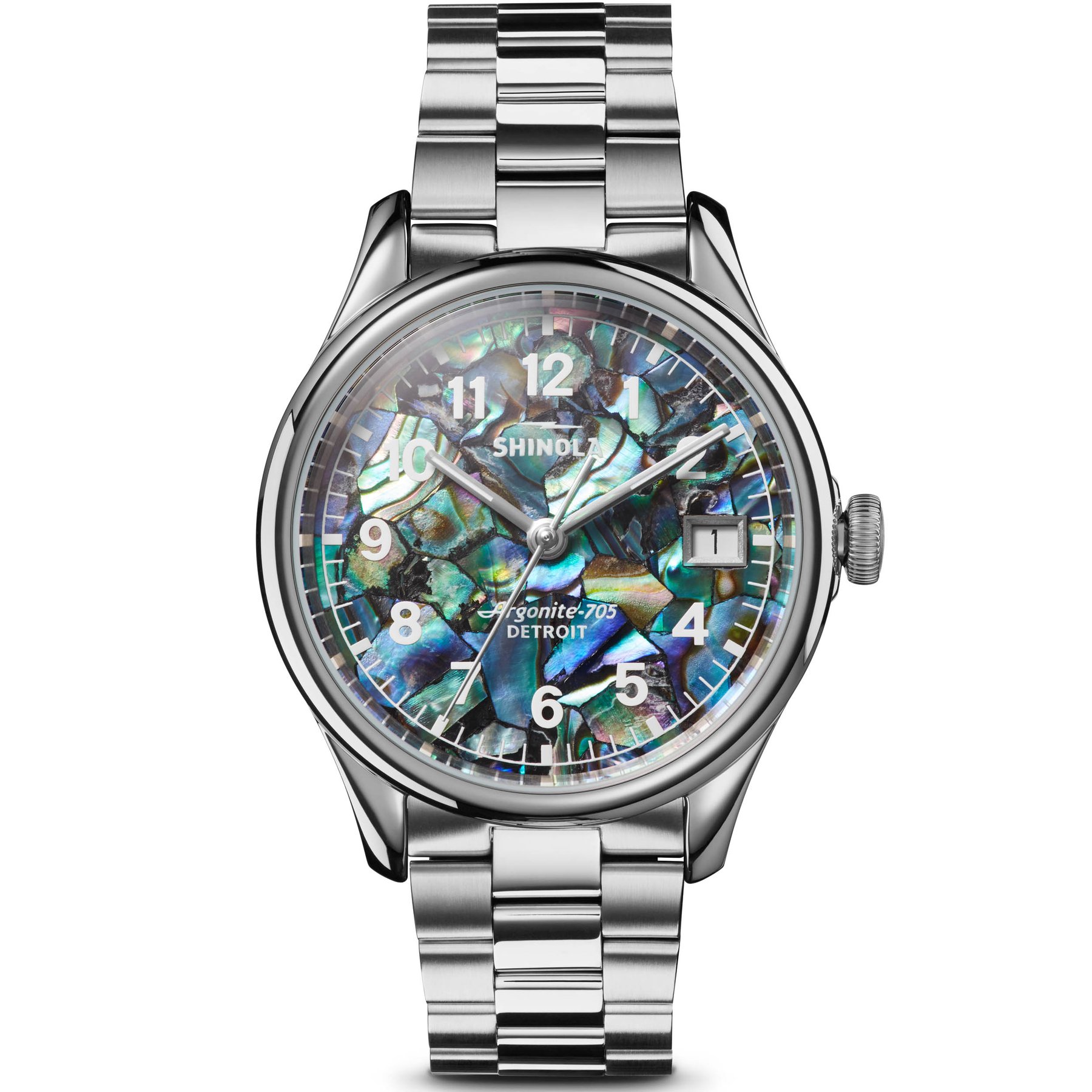 Shinola Vinton 32mm Abalone Mosaic Silver