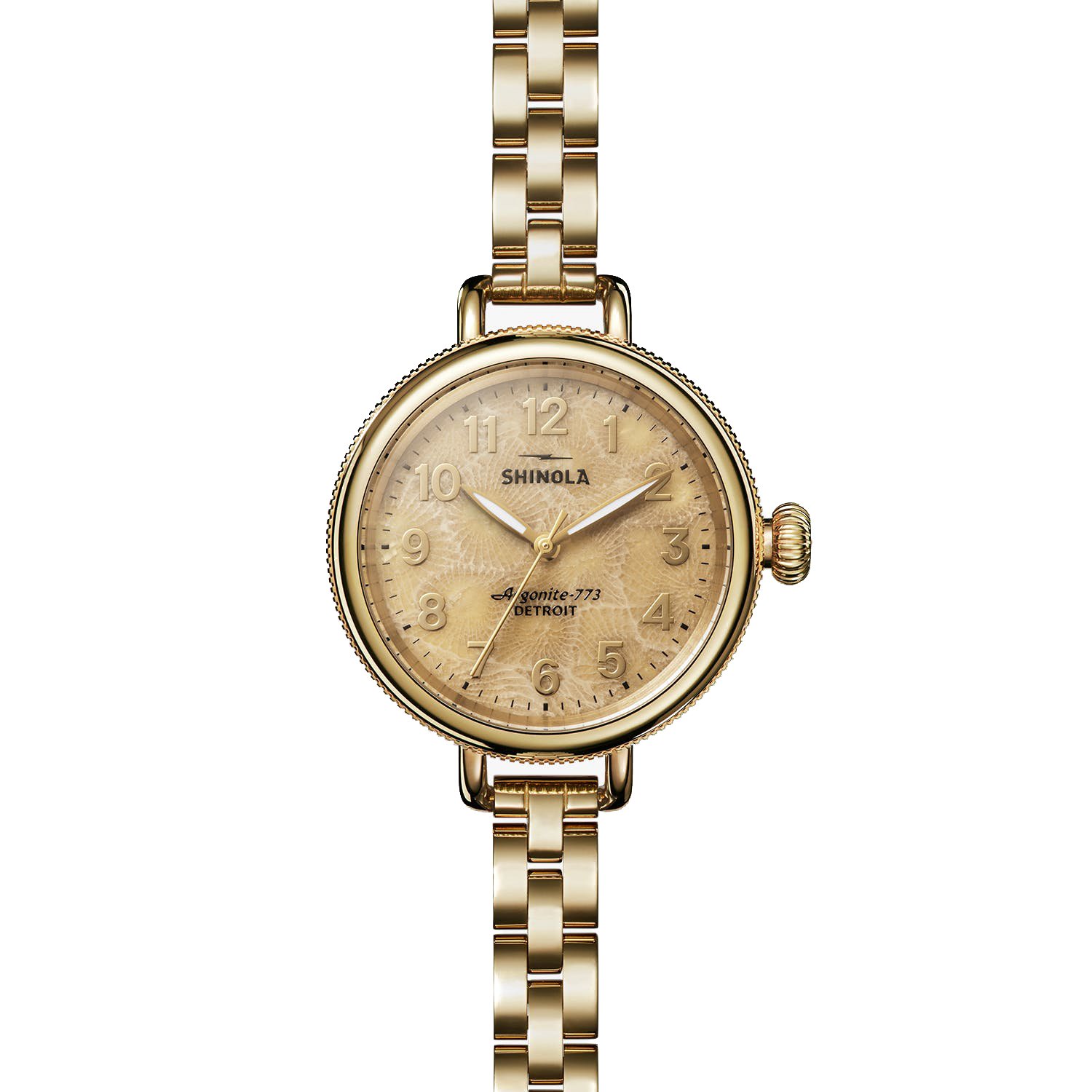 Shinola Birdy 34mm Gold Petoskey Stone