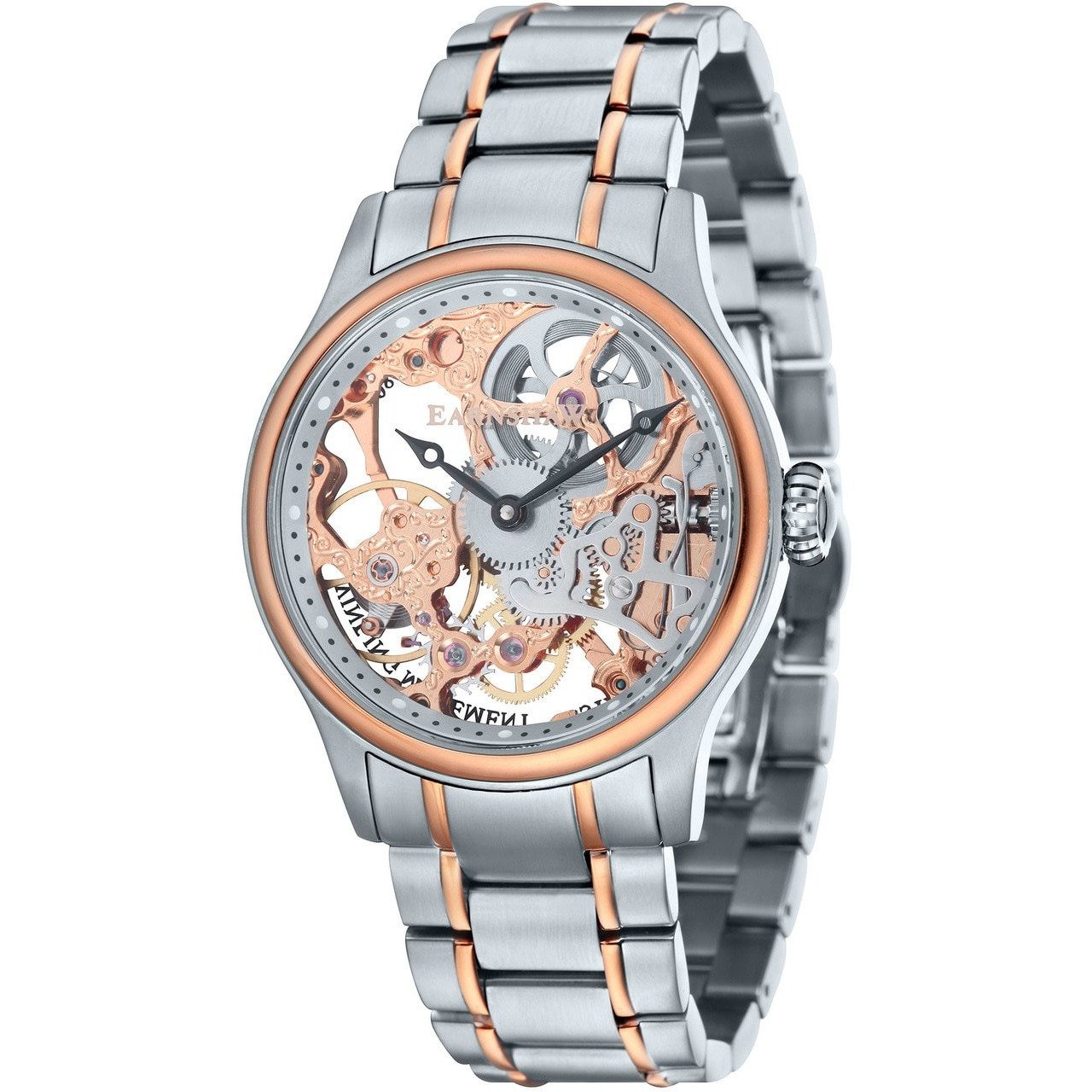 Thomas Earnshaw Bauer Hand Wind Skeleton Silver Rose Gold