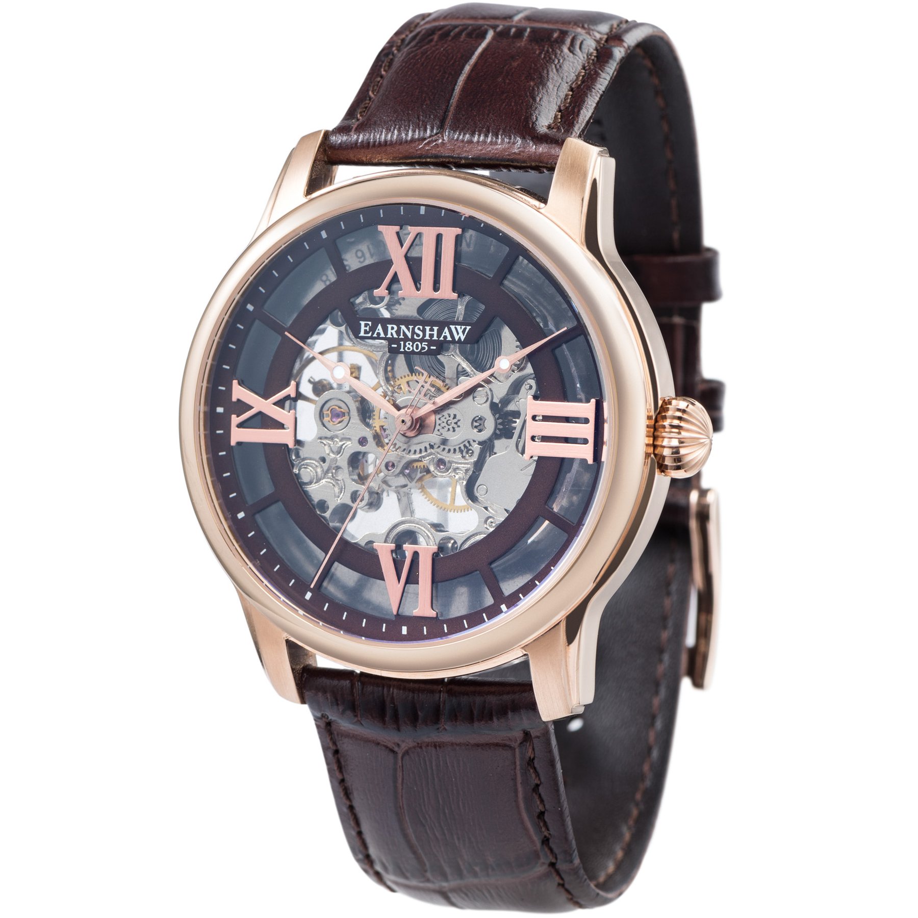 Thomas Earnshaw Longitude Skeleton Mechanical Rose Gold Brown