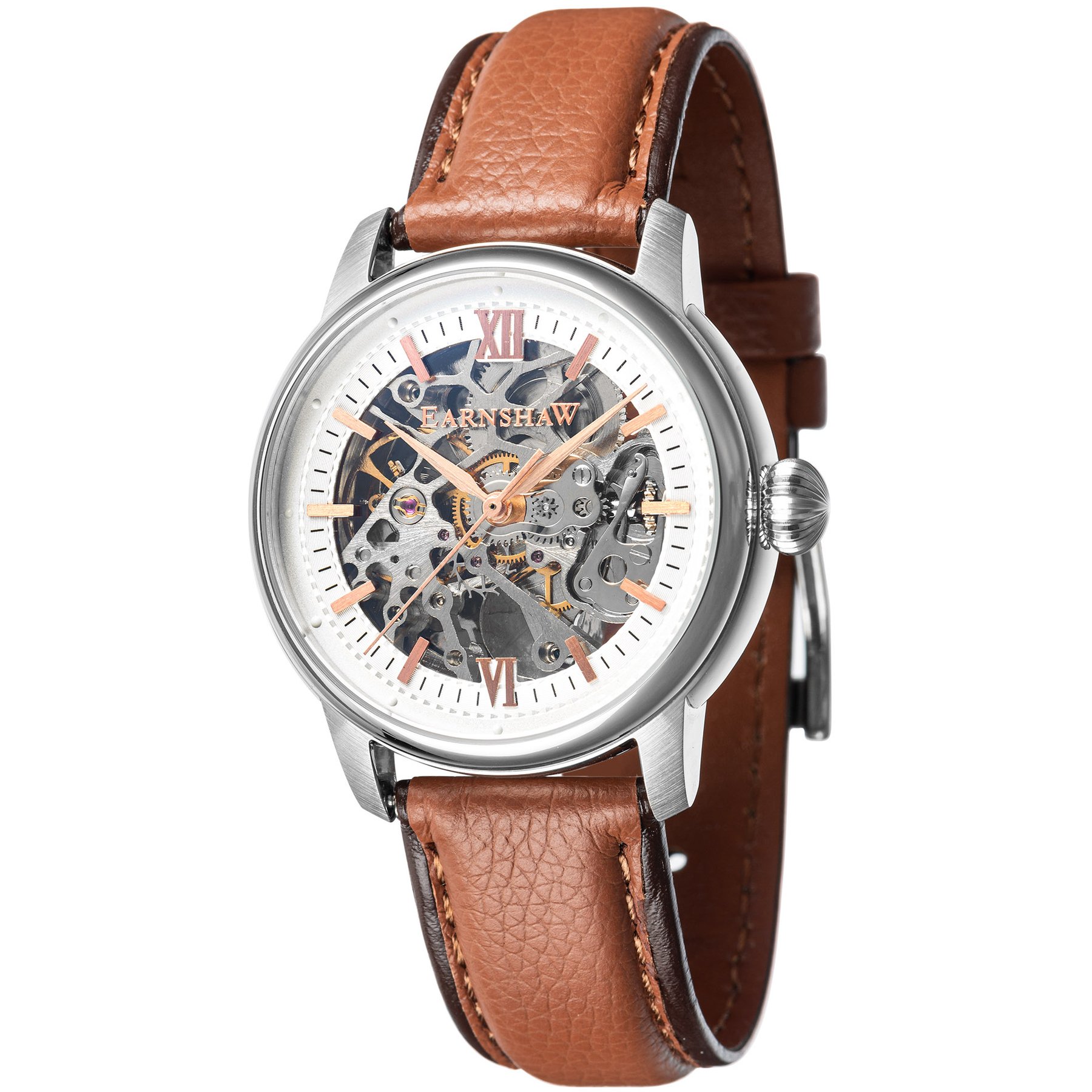 Thomas Earnshaw Cornwall Skeleton Automatic Silver Tan