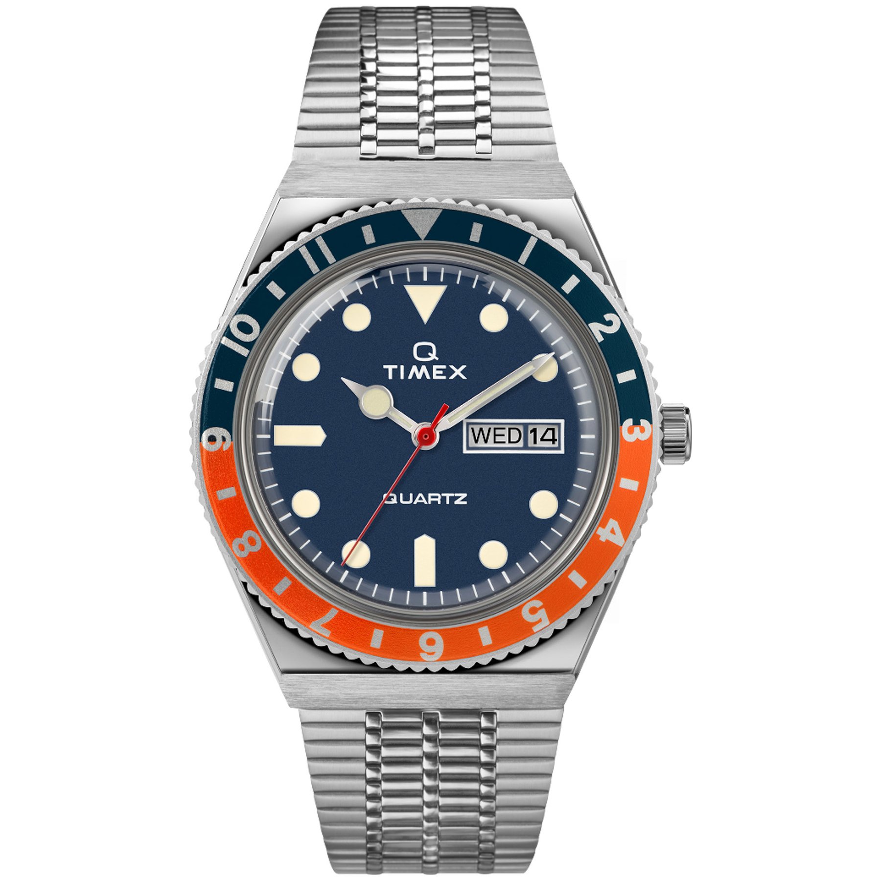 Timex Q 1979 Reissue 38mm Silver Blue Orange