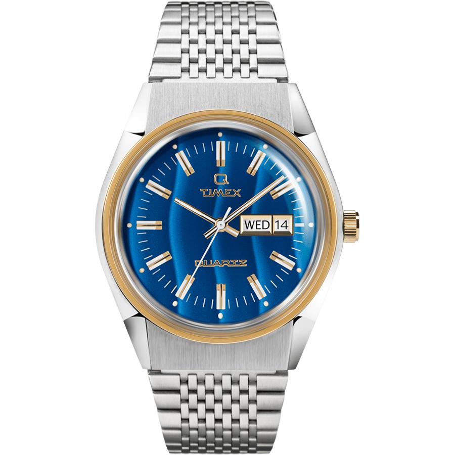 Timex Q Falcon Eye 1979 Reissue 38mm Silver Gold Blue